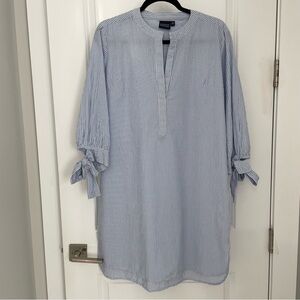 Madison Mathews Blue Seersucker Tunic Dress Bow Sleeve Coastal Preppy  11